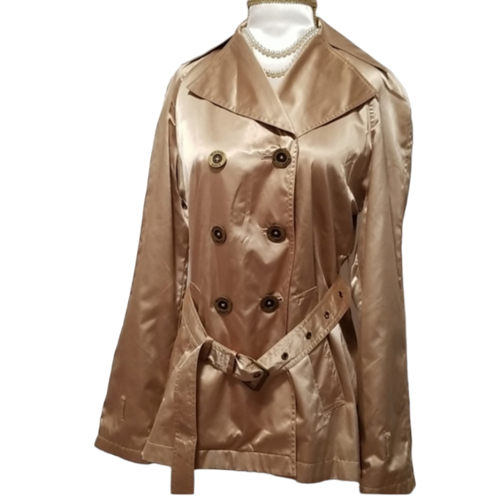 MICHAEL KORS Tan Gold Color Satin Belted Lightweight Trench Coat Jacket